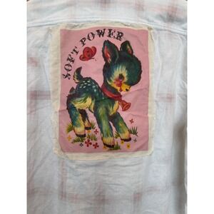 Soft Power Deer Flannel XXL Pink White Bleached Folk Art Shirt Polo Brand